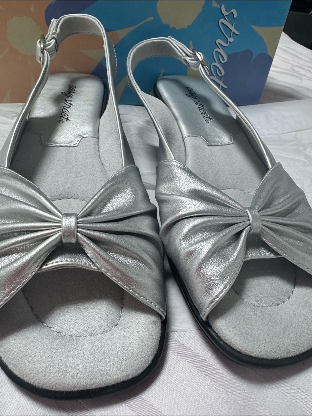 easy street Silver Bow Slingback Sandals